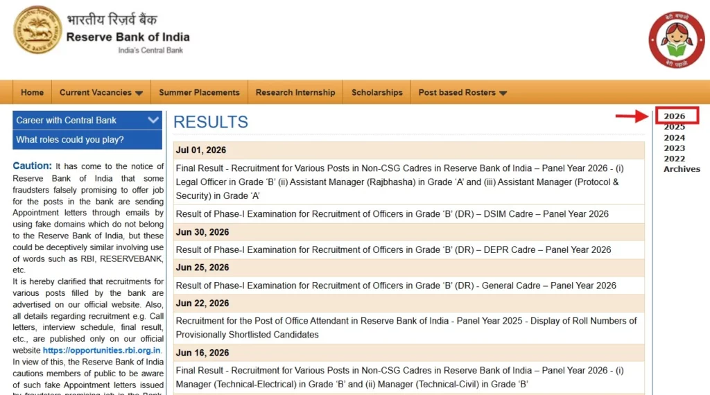 How to Check RBI Grade B Cut Off Step 3