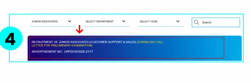 Download SBI Clerk Prelims Admit Card Step 4: Find the “Recruitment of Junior Associate"